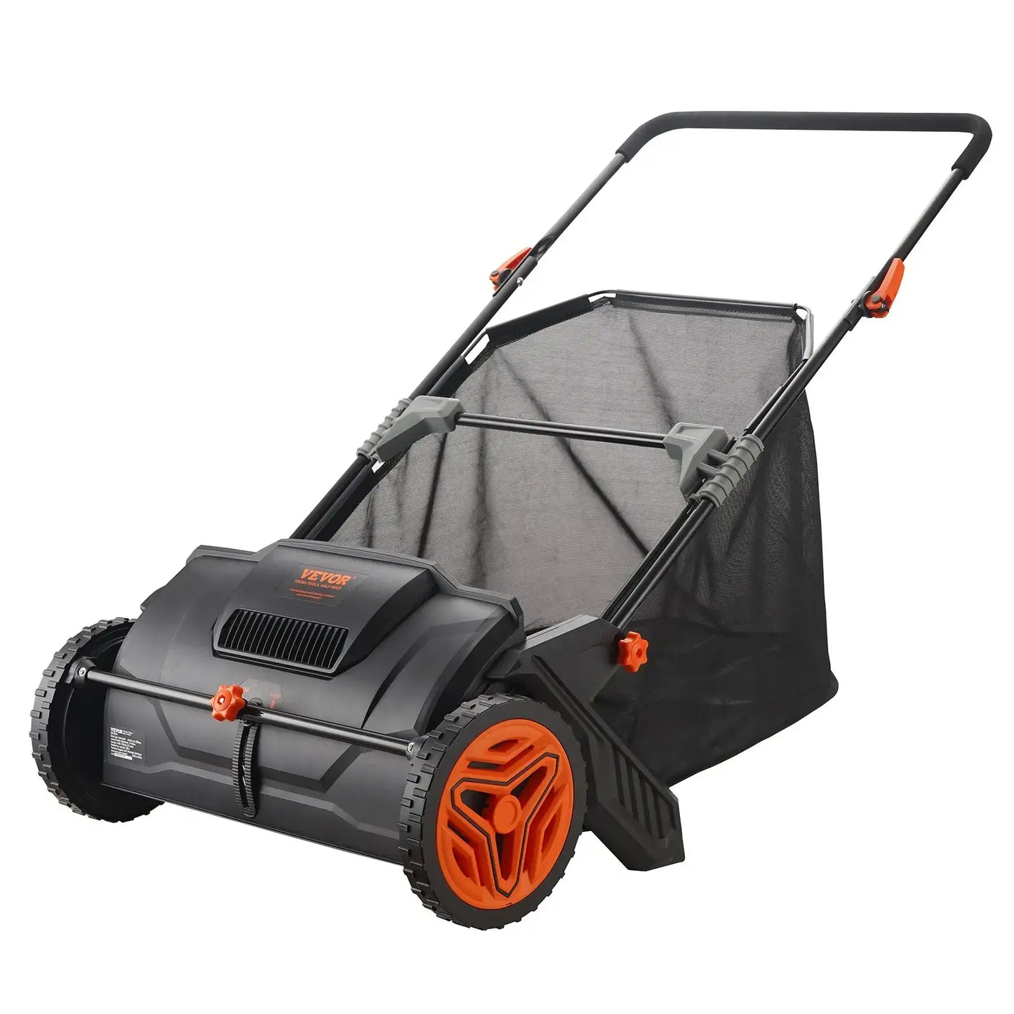 【fathersdaygift】VEVOR Push Lawn Sweeper 21-Inch Leaf & Grass Collector with 3.5 cu. ft. Mesh Collection Hopper Bag,2 Spinning Brushes & Strong Rubber Wheels