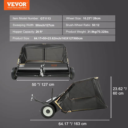 【fathersdaygift】VEVOR Push Lawn Sweeper 21-Inch Leaf & Grass Collector with 3.5 cu. ft. Mesh Collection Hopper Bag,2 Spinning Brushes & Strong Rubber Wheels