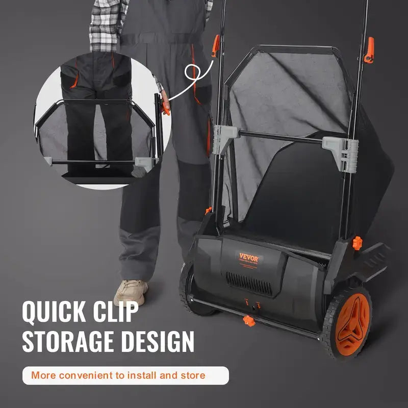 【fathersdaygift】VEVOR Push Lawn Sweeper 21-Inch Leaf & Grass Collector with 3.5 cu. ft. Mesh Collection Hopper Bag,2 Spinning Brushes & Strong Rubber Wheels