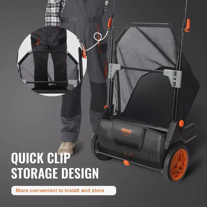 【fathersdaygift】VEVOR Push Lawn Sweeper 21-Inch Leaf & Grass Collector with 3.5 cu. ft. Mesh Collection Hopper Bag,2 Spinning Brushes & Strong Rubber Wheels