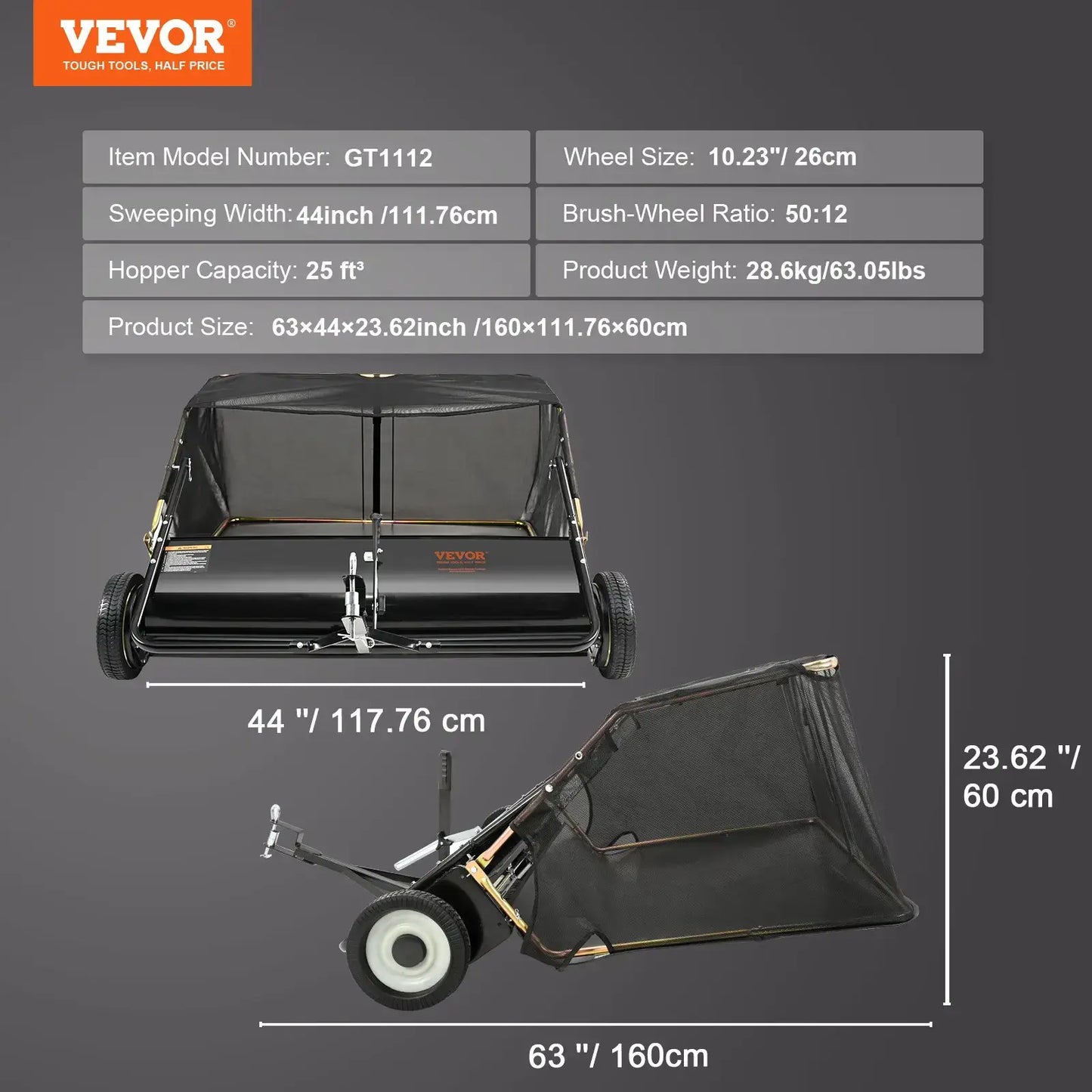 【fathersdaygift】VEVOR Push Lawn Sweeper 21-Inch Leaf & Grass Collector with 3.5 cu. ft. Mesh Collection Hopper Bag,2 Spinning Brushes & Strong Rubber Wheels