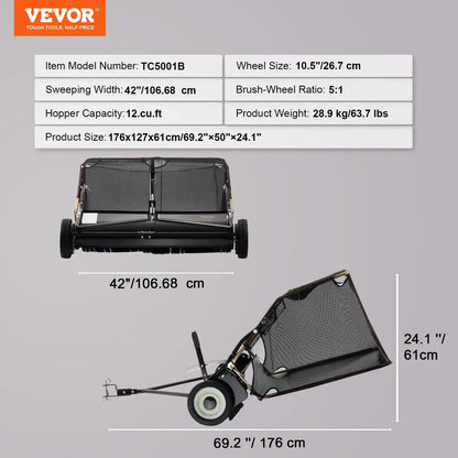 【fathersdaygift】VEVOR Push Lawn Sweeper 21-Inch Leaf & Grass Collector with 3.5 cu. ft. Mesh Collection Hopper Bag,2 Spinning Brushes & Strong Rubber Wheels